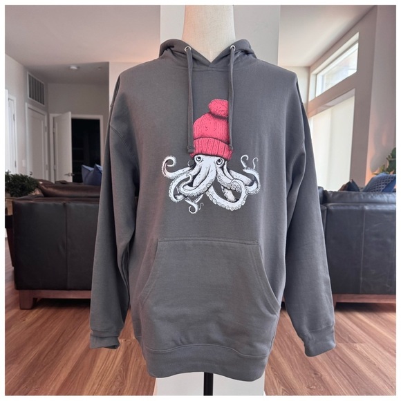 Viking Goods ‘Octopus Chillin’ Hooded Sweatshirt. Charcoal. Large. NEW - Picture 8 of 9